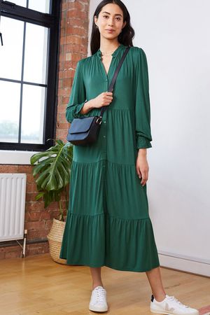 Paige Dress with Ecovero in Pine Green