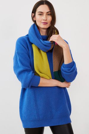 Kealy Merino Lambswool Scarf in Chartreuse, Caramel and Fuschia