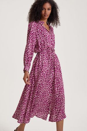 Luna Midi Dress with Ecovero in Dahlia Leopard Print