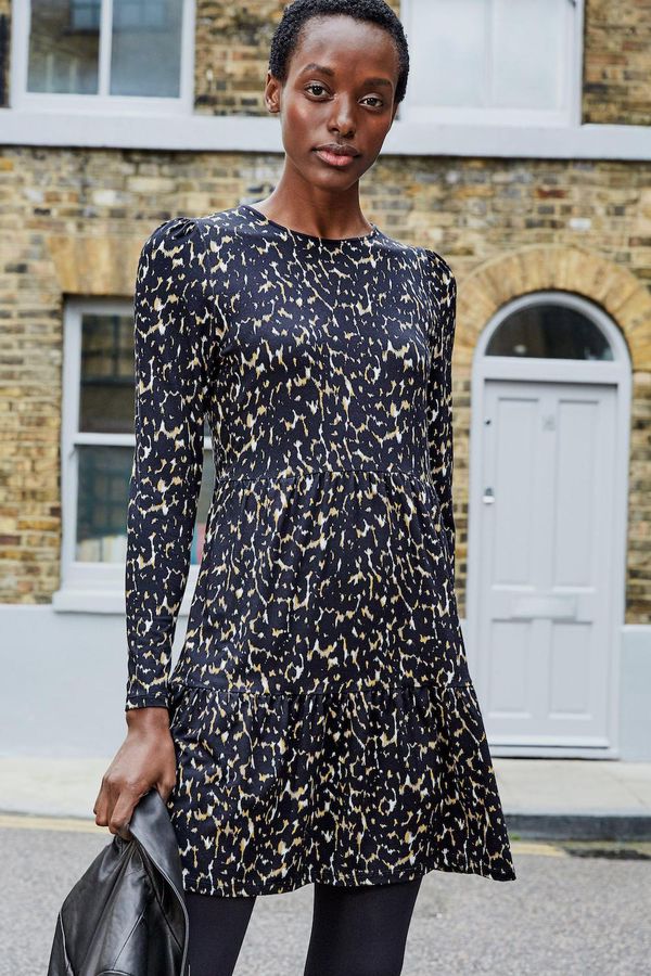 image of Autumn Ecovero Dress in Black Brushstrokes Print