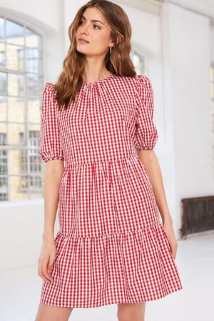 Poppy Organic Dress in Red and White