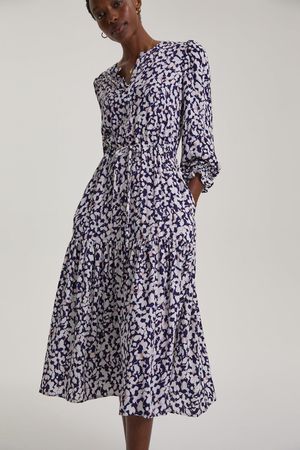 Aabriella Dress with Ecovero in Midnight Blue Petal Leopard Print