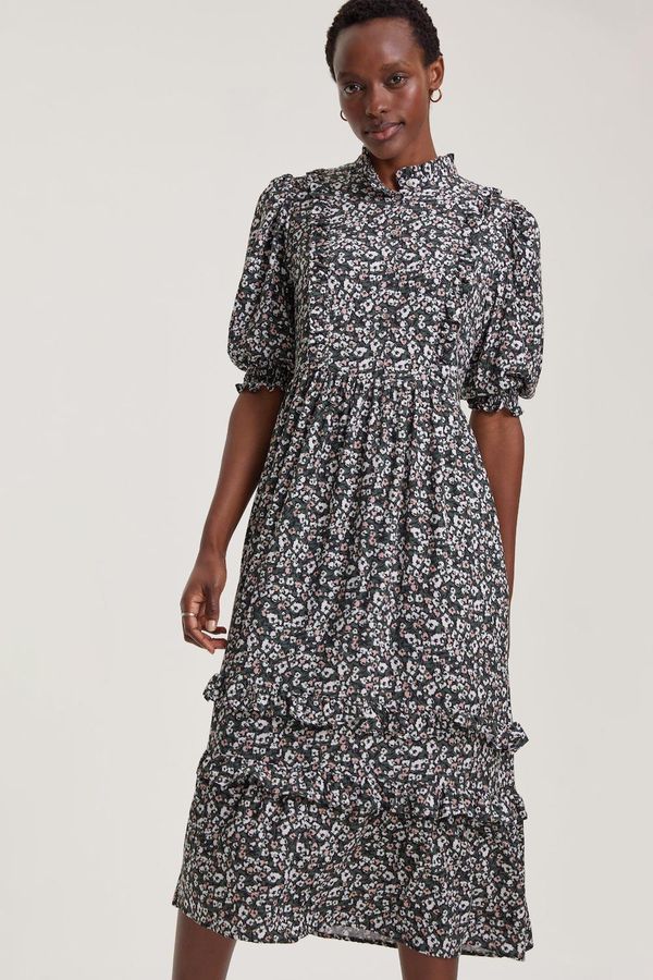 image of Adin Dress with Ecovero in Light Khaki Abstract Floral Print