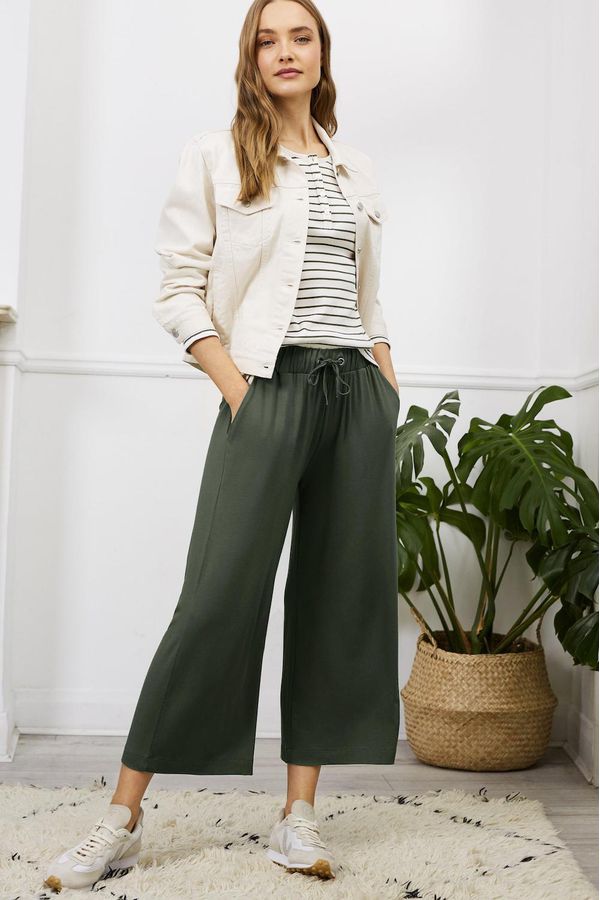 image of Devi Cropped Palazzo Trouser in Deep Khaki