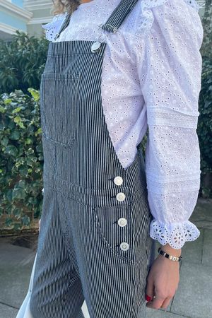 Organic Stretch Dungarees in Indigo Stripe