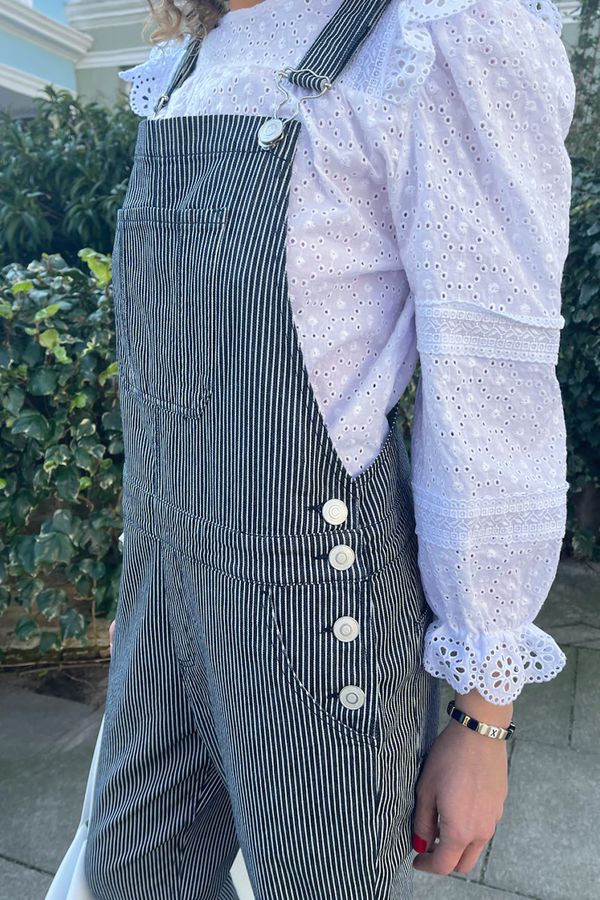 image of Organic Stretch Dungarees in Indigo Stripe