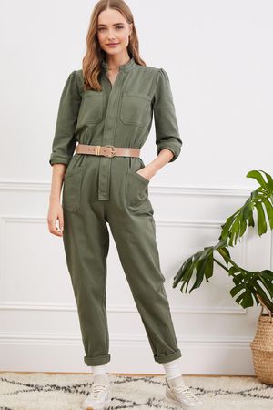 Sally Organic Jumpsuit in Light Khaki