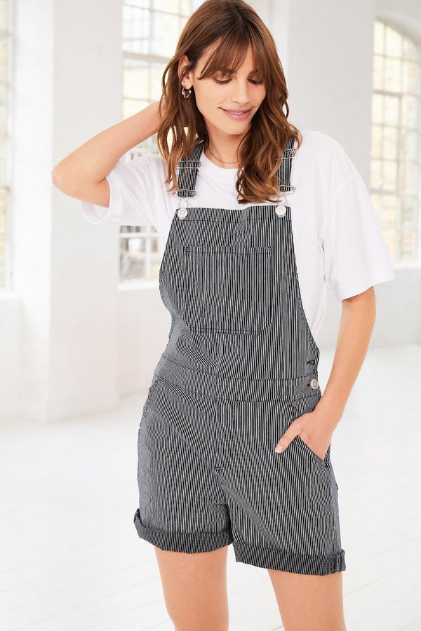 image of Organic Stretch Dungarees Shorts in Indigo Stripe