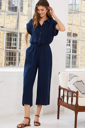 Rosie Linen Jumpsuit in Deep Indigo