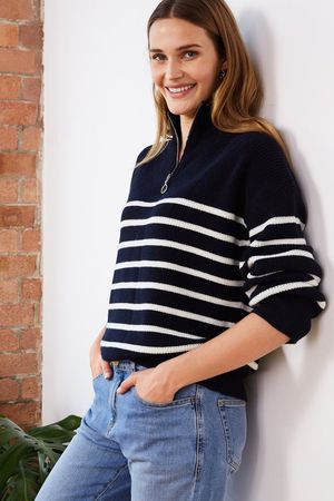 Alyson Newlife Jumper in Classic Navy and Soft White