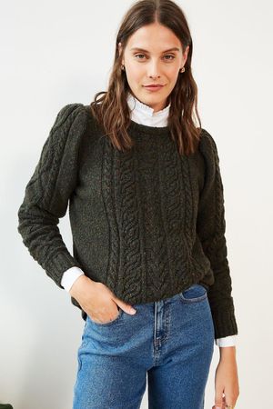 Jody Recycled Wool Jumper in Khaki Fleck