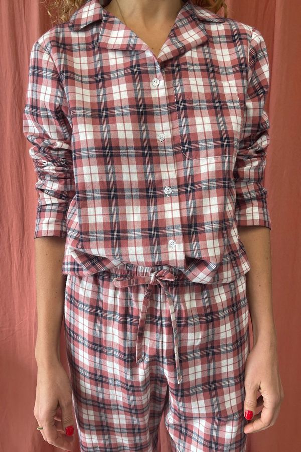 image of Margie Organic Pyjamas in Plum and Navy Check