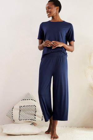 Peace Lyocell Cropped Trousers in French Navy