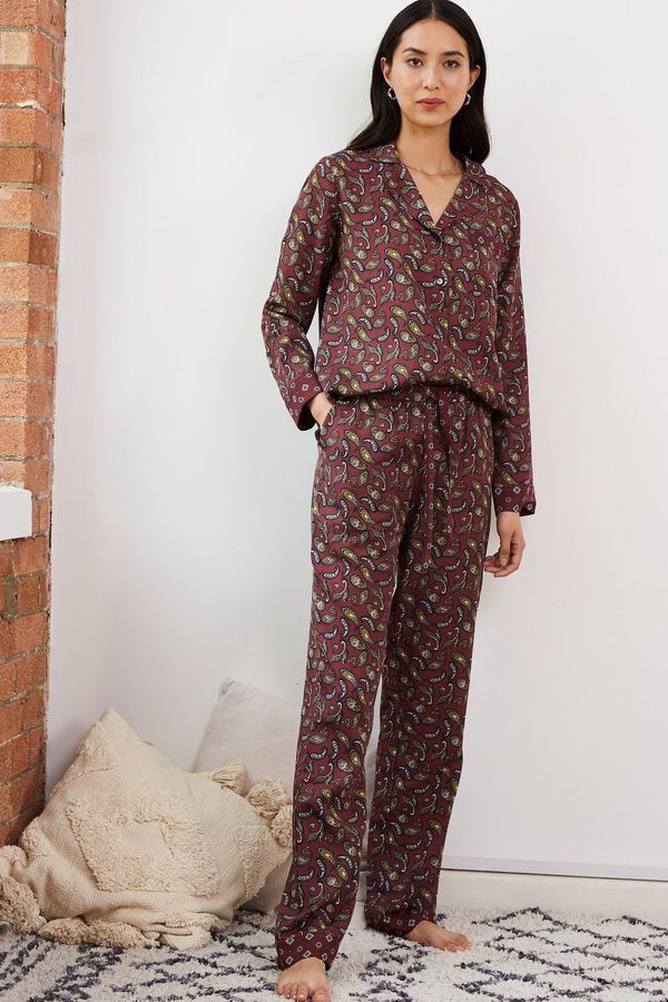 image of Matilda Pyjamas with Tencel in Plum Paisley Print
