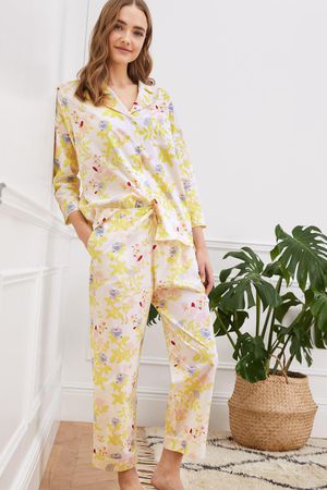 Julia Organic Pyjamas in White Ornamental Print