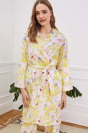 Julia Organic Robe in White Ornamental Print