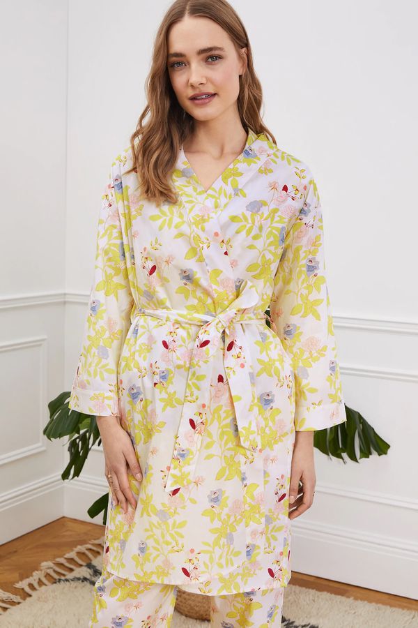 image of Julia Organic Robe in White Ornamental Print