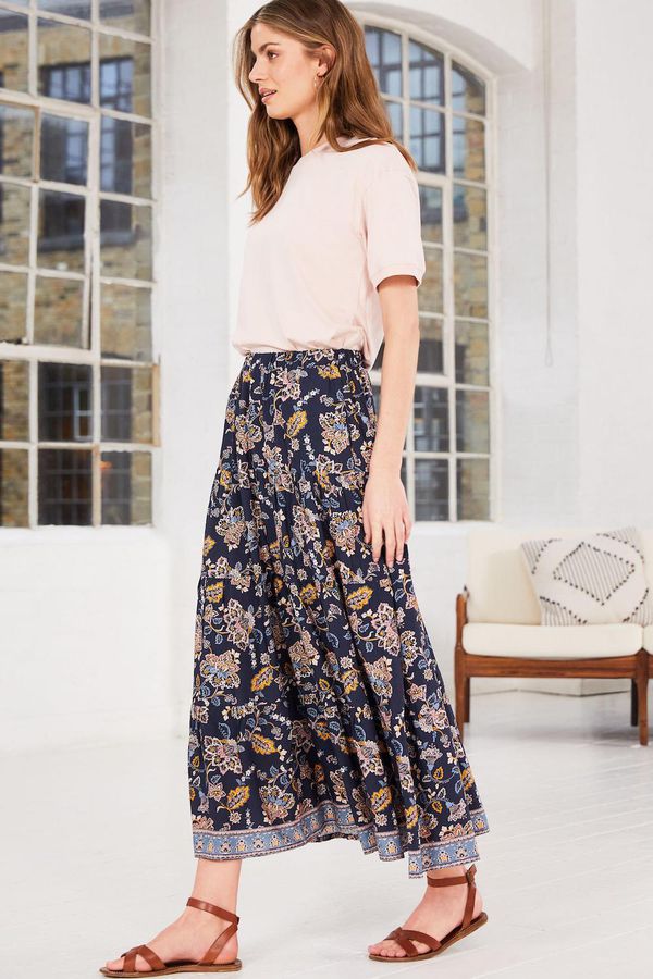 image of Shalini Skirt with Ecovero in Indigo Jacobean Floral