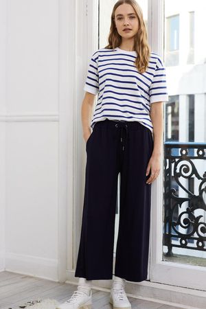 Devi Cropped Palazzo Trouser in Classic Navy
