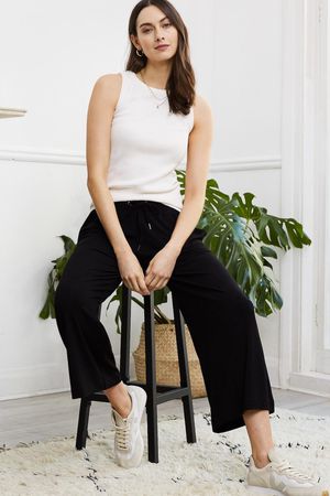 Devi Cropped Palazzo Trouser in Caviar Black