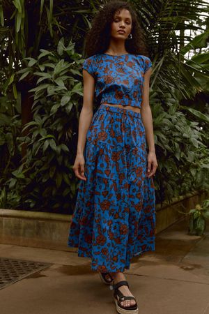 Tammy Organic Skirt in Blue Bold Capri Print