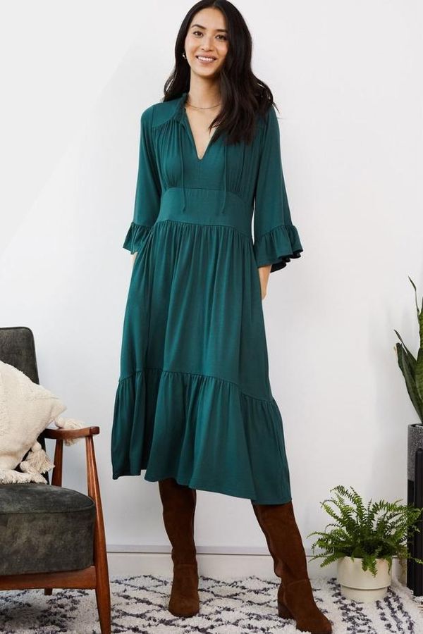image of Elsie Dress with Ecovero in Pine Green