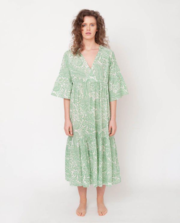 image of Tulsi Organic Cotton Dress in Green Print