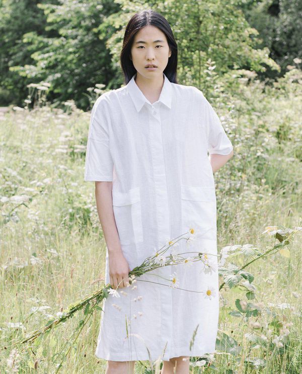 image of Natasha-May Organic Cotton and Linen Shirt Dress in Off White