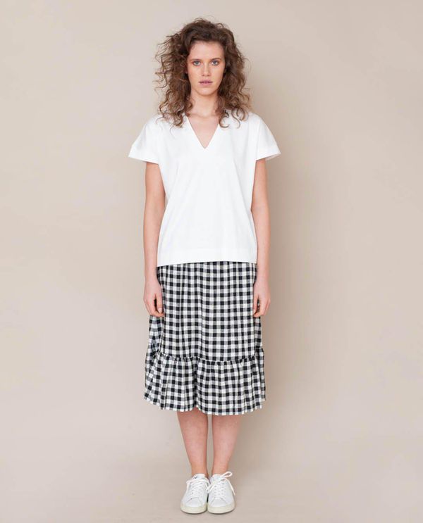 image of Rose-Gee Linen Skirt in Gingham Black and White