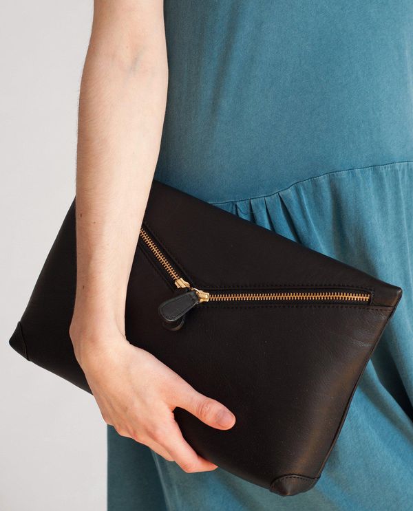 image of Valencia Leather Zip Clutch In Black