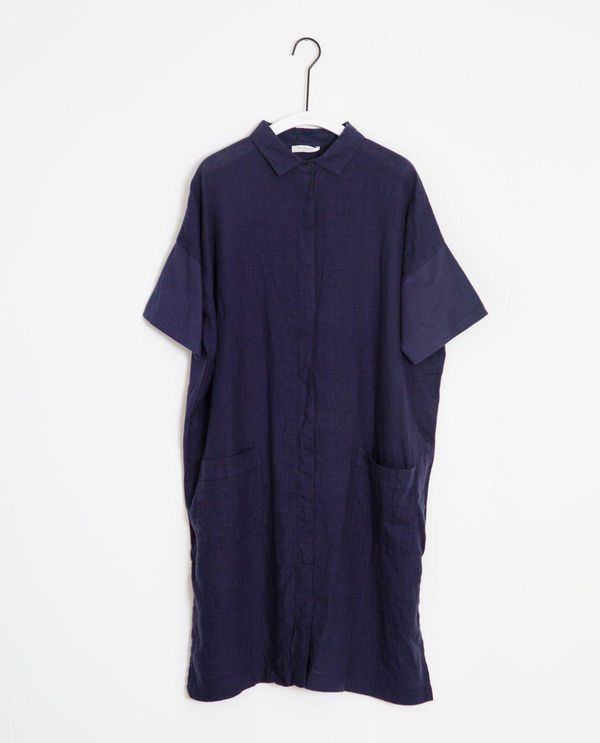 image of Natasha-May Organic Cotton and Linen Shirt Dress in Midnight