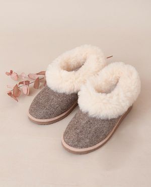 Pantufas Sheepskin Herringbone Slippers in Grey