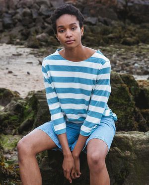 Babi Organic Cotton Top in Off White and Ocean