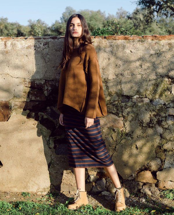 image of Pam-Sue Organic Cotton Skirt in Navy and Chocolate