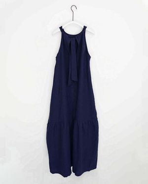 Priya Linen Dress in Navy