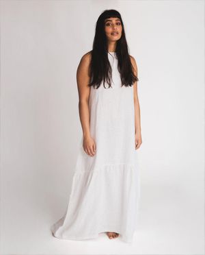 Priya Linen Dress in Off White