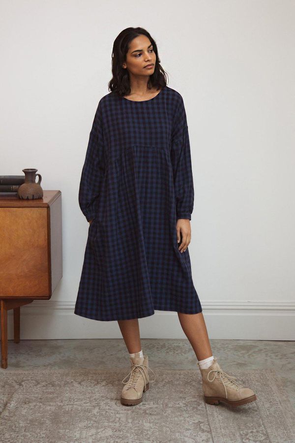 image of Beatrix-Gee Organic Cotton Dress in Navy Gingham