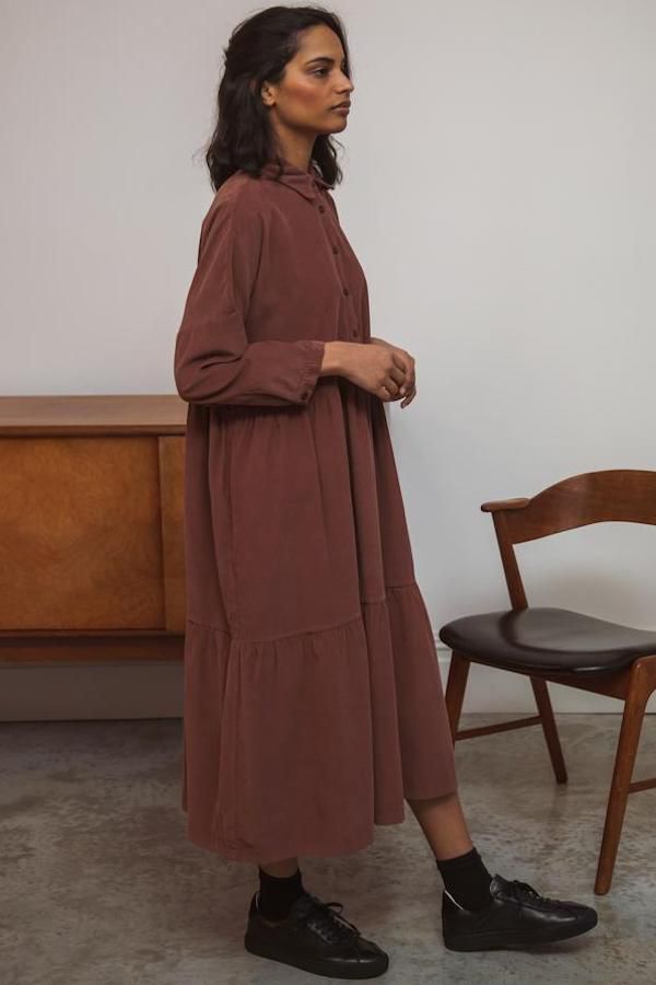 image of Cass Cord Dress in Rouge