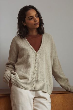 Charis Recycled Cotton Cardigan in Beige