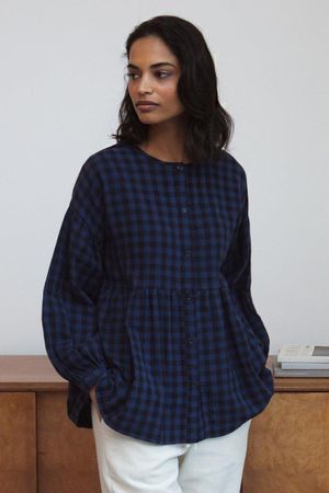 Darlene-Gee Organic Cotton Top in Navy Gingham