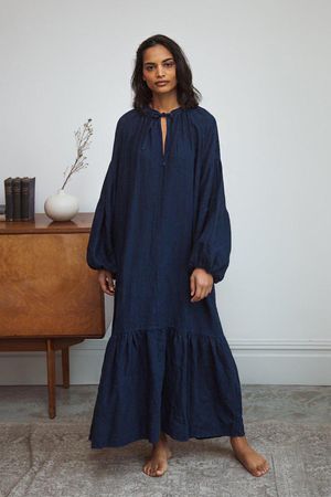 Odessa Linen Dress in Navy