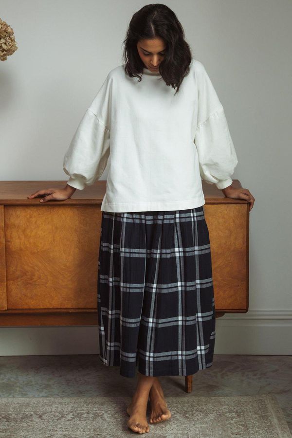 image of Pamela-Kay Organic Cotton Skirt in Navy and White Check