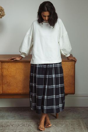 Pamela-Kay Organic Cotton Skirt in Navy and White Check