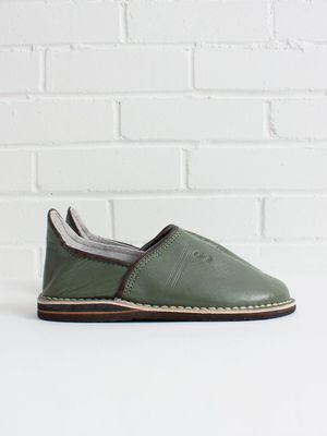 Moroccan Berber Babouche Slippers in Olive