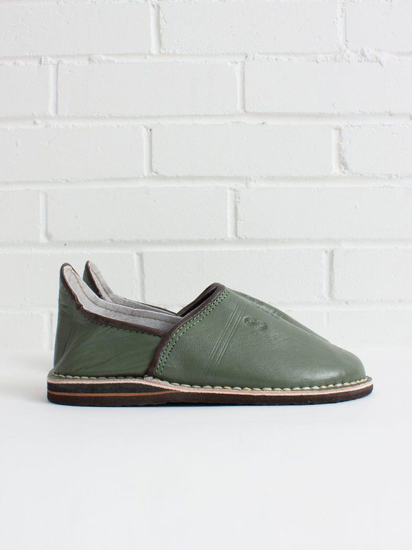 image of Moroccan Berber Babouche Slippers in Olive