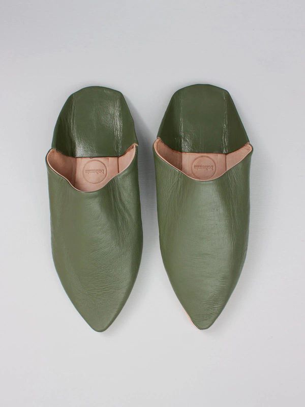 image of Moroccan Mens Pointed Babouche Slippers in Olive