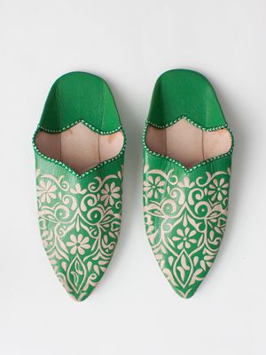 Moroccan Decorative Babouche Slippers in Green