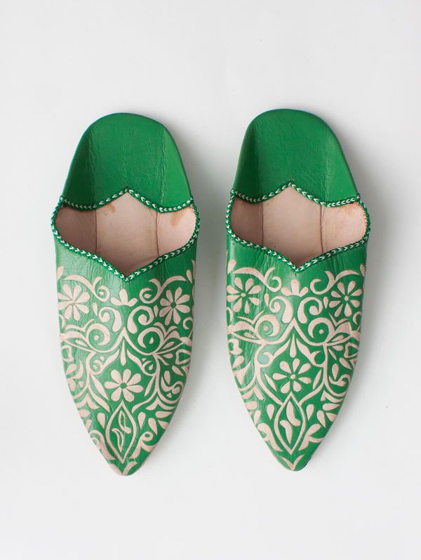 image of Moroccan Decorative Babouche Slippers in Green