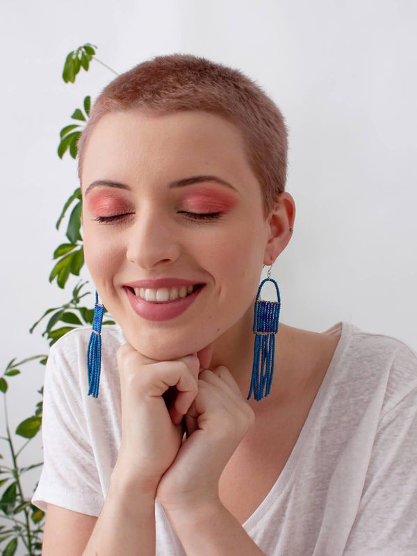 image of Melako Earrings in Dusky Blue and Cobalt