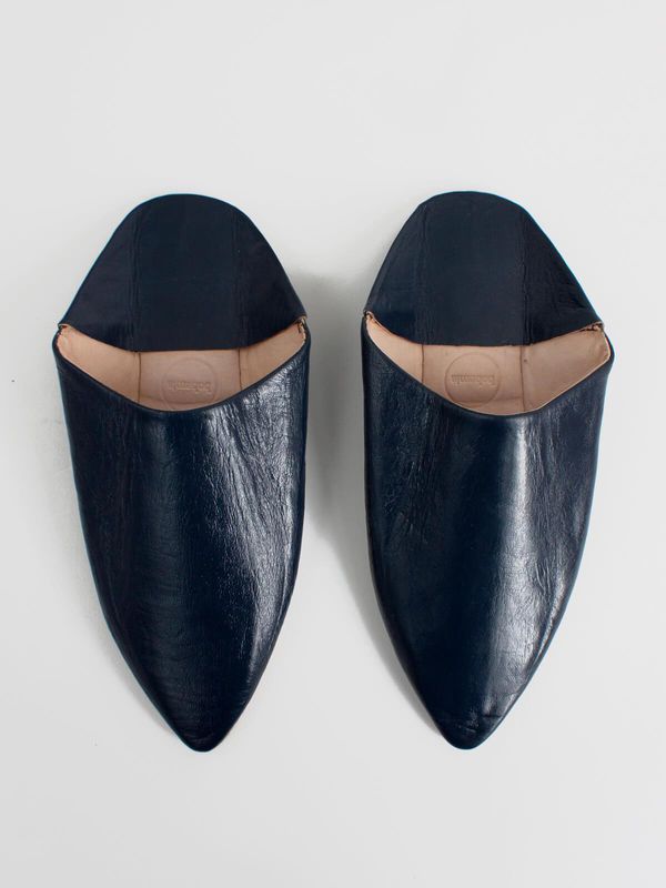 image of Moroccan Mens Pointed Babouche Slippers in Indigo